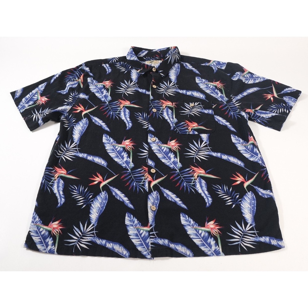 Joe Marlin Button Down Mens XXL‎ Navy Bird Of Paradise Tropical Hawaiian Shirt